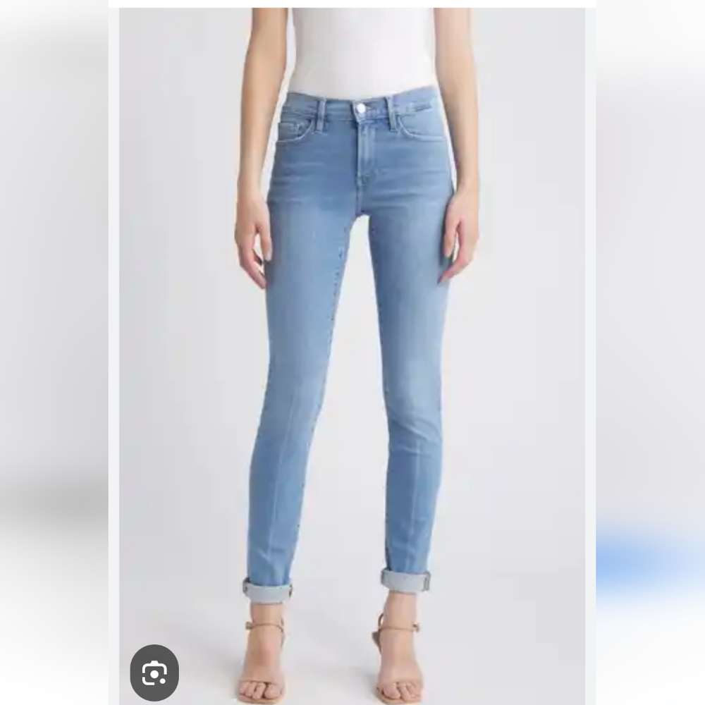 FRAME $228 Le High Skinny Women's Light Blue Raw Hem Jeans Sz 28
